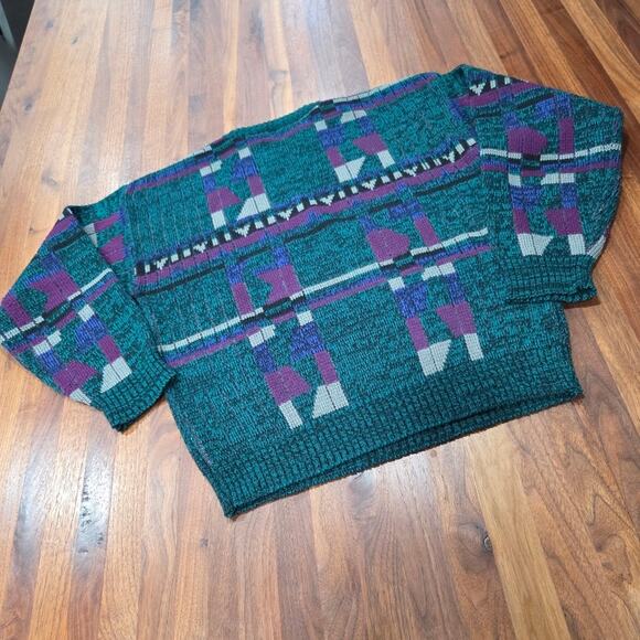 Vintage Men's Geometric Pattern Sweater - Cosby 80's 90's Grandpa Medium - Picture 2 of 6